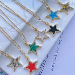 Pendant Necklaces 5Pcs Fashion Star Charms Natural Abalone Shell Stone With Gold Plating Micro Zircon Pendants Necklace