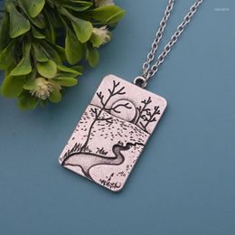 Chains 12pcs Geometric Shape Engraved With Natural Scenery Necklace Outdoor Camping Jewellery Campers Gifts