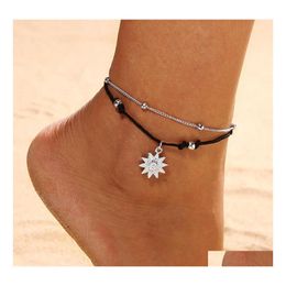 Anklets Bohemian Fashion Jewellery Rope Chain Anklet Sun Charm Beads Ankle Bracelet Beach Foot Chains Drop Delivery Dhrtw