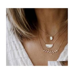 Pendant Necklaces Bohemian Fashion Jewellery Womens Necklace Branches Leaves Layered Drop Delivery Pendants Dhcwh