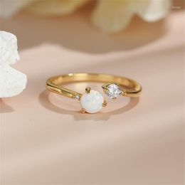 Wedding Rings Minimalist Small White Fire Opal Ring Silver Gold Colour Zircon Open Adjustable Thin For Women Round Bands Female