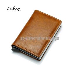 Wallets Antitheft Men Vintage Credit Card Holder Blocking Rfid Wallet Leather fashion Security Information Metal Purse Holde wallet card 0204/23