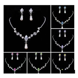 Earrings Necklace Bridesmaid Jewellery Set For Wedding Faux Pearls Rhinestone Water Drop Jewellery Party Se Yydhhome Delivery Sets Dhrvl