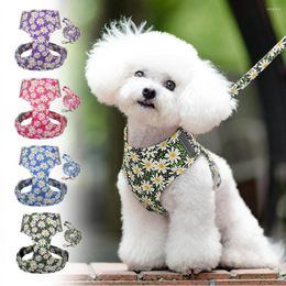 Dog Collars Small Cat Harness Leash Set Nylon Daisy Printed Dogs Puppy Vest Leashes For Chihuahua Reflective Pet