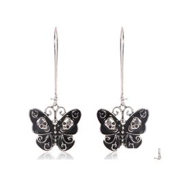 Charm Personality Earring Individual Creativity Black Butterfly Wings Inlaid With Skls Long Pendant Earrings Gifts For Women Jewelry Otxsj