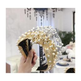 Headbands Fashion Adt Hair Accessories Autumn Pearls Headband Soft Shining Pu Leather Hairband Turban Female Hoop Drop Delivery Jewe Dht6N