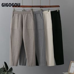Women's Pants Capris GIGOGOU Fashion Striped Women Harem Pants Autumn Winter Solid Peg Leg Fly Pants Workwear Carrot Trouser Knitted Thick Warm Pants 230203