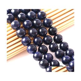 Crystal Factory Price Natural Blue Sandstone Round Stone Loose Beads For Bracelet Necklace Jewelry Making In Bk 4 6 8 10 12 Mm Drop D Otxkr