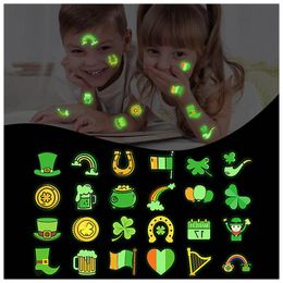 Party Decoration St. Patrick's Day Luminous Tattoo Sticker Holiday Festival Ireland Glowing Face Green Hat A40