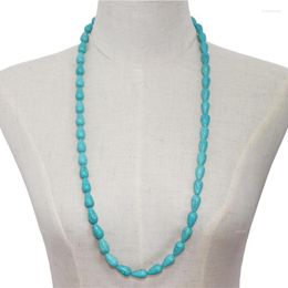 Chains Fashion Statement Women Long Chain Necklace Faux Turquoises Stone Teardrop Beads Charms Strand Necklaces Gifts Jewelry 32" B240
