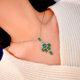 Pendant Necklaces Vintage Exaggeration Necklace Inlay Green Cubic Zirconia Charm Tassels Jewelry For Women Wedding Engagement Gifts