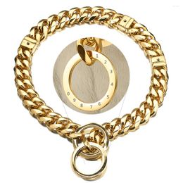 Dog Collars Gold Colour Adjustable Stainless Steel Metal Chain With Safety Round Buckle Collar Custom Text Carved On