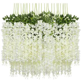 Faux Floral Greenery 12pcs Wisteria Glicynia Artificial Flowers Garden Outdoor Decor Hanging Vine For Home Wedding Decor 45inch Fake Plants 230204