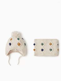 Hair Accessories 2023 Flower Jacquard 2 Ply Knitted Hat Scarf Sets For Baby Boys Girls Children