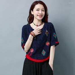 Ethnic Clothing Chinese Traditional Costumes For Women Tang Suit Short Sleeve Hanfu Retro Tops Oriental Style Summer T-Shirts Floral