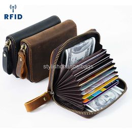 Wallets Crazy Horse Leather Card Holder for Men Zipper Card Wallet Rfid Card Purse For Male Carteras With Cardholders Woman Purse 0204/23