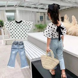 Clothing Sets Girls Suit Summer Children's Baby Short-sleeved Polka Dot Shirt Pants Two-piece Kids Jeans Set 0-7Y Ears