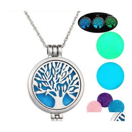Pendant Necklaces Essential Oil Diffuser Necklace Glow In The Dark Tree Of Life Aromatherapy Locket For Women Fashion Jewelry Drop D Otwai