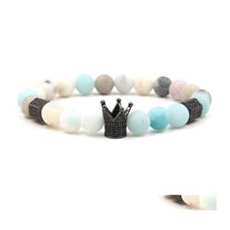 Charm Bracelets Stone Bead Bracelet Lava Weathered Agate Malachite Tiger Eye Gentle Crown Zircon Bracele Yydhhome Drop Delivery Jewel Dhnhz