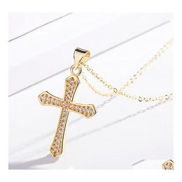 Pendant Necklaces Fashion Jewelry 14K Gold Plated Diamond Jesus Cross Necklace Women Men Crystal Row Drop Delivery Pendants Dh51W