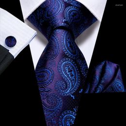 Bow Ties Navy Blue Paisley Silk Wedding Tie For Men Handky Cufflink Mens Necktie Set Fashion Designer Business Party Drop Hi-Tie Smal22