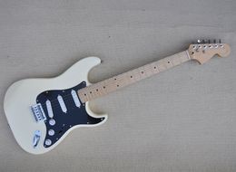 6 Strings Cream Electric Guitar with Maple Fretboard SSS Pickups Black Pickguard Can be Customised