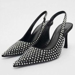 Scarpe eleganti ZA 2023 Donna Tacchi alti Crystal Black Glitter Heels Donna elegante Scarpe col tacco Décolleté Punta a punta Tacchi a spillo Scarpe moda G230130