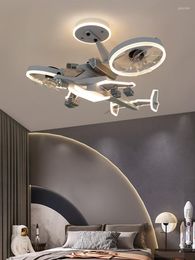 Pendant Lamps Children's Room Bedroom LED Light Boys' Aircraft Fan Lamp Fighter Model