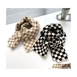 Scarves Winter Students Womens Plaid Scarf Knitted Neckerchief Neck Warm Scaves Drop Delivery Fashion Accessories Hats Gloves Dhv3M