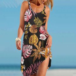Casual Dresses Bohemia Women Plus Size Dress Floral Print Sleeveless O-neck Beach Summer Sexy Robe Vestido De Mujer