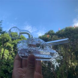 Hand Smoking Water Pipe Mini Oil Burner Bong Tank Shape Thick Bubbler Recycler Dab Rig Bong with Big oil banger