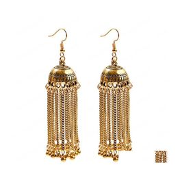 Dangle Chandelier Vintage Women Gold Indian Earring Jewellery Ladies Retro Round Bell Long Tassel Jhumka Earrings Oorbellen Drop Deli Dhdxx