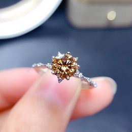 Cluster Rings MeiBaPJ 1 Yellow Moissanite Diamond Flower Ring For Women Real 925 Sterling Silver Fine Wedding Jewelry