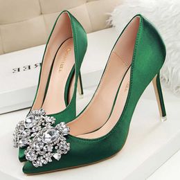 Dress Shoes BIGTREE Silk Kitten High Heels Metal Rhinestones Woman Pumps Wedding Thin Heels Sexy Party Shoes Large Size 43 G230130