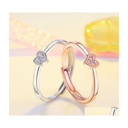 Cluster Rings Fashion Jewellery Inlaid Diamond Heart Women Openable Adjustable Rose Gold Finger Engagement Ring Drop Delivery Dhj2X