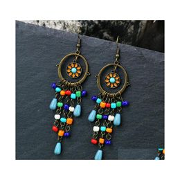Dangle Chandelier Bohemian Ethnic Retro Round Earring Boho Colorf Beads Chain Tassel Exaggerated Earrings Hook Ear Jewelry Pendien Dhhlp