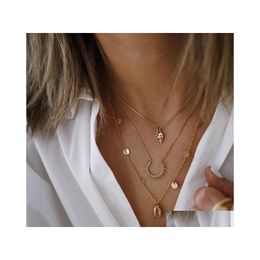 Pendant Necklaces Europe Fashion Jewelry Womens Necklace Shell Sequined Leaf Layered Drop Delivery Pendants Dh3Bn