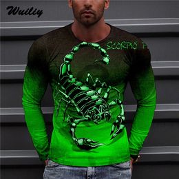 Men's T-Shirts Men's Green Scorpion T Shirt 3D Print Long Sleeve Poison Graphic Top Tees Street Pattern Tops Men/Women Hip Hop Tee La T-shirt 230204