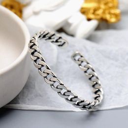 Bangle Retro Fashion Twist Rope Chain Open Bracelet Silver Plated Charm Women's Street Hip Hop Party Jewellery