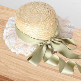 Wide Brim Hats Ribbon Straw Hat Lace Beach Summer For Sun Women Flowers Cute Flat