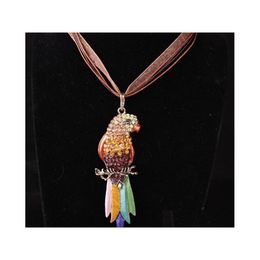 Pendant Necklaces Parrot Necklace For Women Crystal Gothic Antique Long Animal Sweater Nanashop Drop Delivery Jewelry Pendants Dhku7