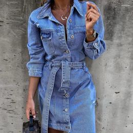 Casual Dresses European Style Jeans Fashion Dress Woman Spring Autumn Denim Long Sleeve Female Vestido