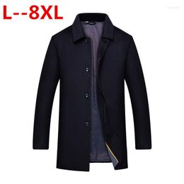 Men's Jackets Plus Size 8XL 6XL 5XL 4XL Autumn/winter Men Leisure Single-breasted Trench Coat / Men's Turn Down Collar Long Woollen