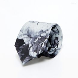 Bow Ties Male Fashion Printed Tie Men's Summer Black And White Groom Rose Print Korean Literary Youth Wedding Necktie