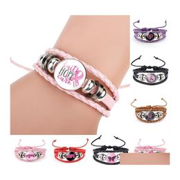 Charm Bracelets Breast Cancer Awareness Pink Ribbon For Women Walking The Cure Leather Wrap Bangle Fashion Believe Hope Faith Jewelr Otgcr