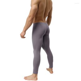Men's Sleepwear Sexy Mens Sleep Bottoms Pants Muscle Bodybuilding Fitness Leggings Underwear Thin Silk Sissy Penis Pouch Low Waist