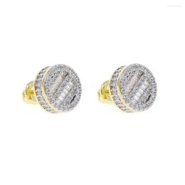 Stud Earrings Hip Hop CZ Crystal Gold Colour For Men Women Unisex Round Drop Magnet Without Piercing Fashion Jewellery