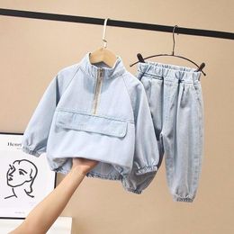 Clothing Sets ZWF438 Boy Denim Clothes Set Coat Pant 2PCS Fashion Kids Cartoon Jean Jacket Suit Long Sleeve Spring Autumn 3-10Y