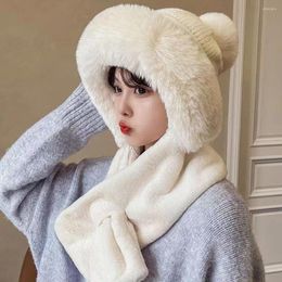 Cycling Caps Winter Russian Hats Warm Knitted Hat Fur Women Scarf Set Earflap Lady Outdoor Thicken Plush Fluffy Cap For