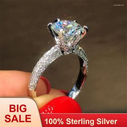 Wedding Rings Classic Six Claw Soild Silver Colour Ring Sona 1ct Zircon Cz Engagement Band For Women Jewellery